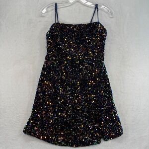 Hello Molly Sequin Mini Dress Party Cocktail Navy Multi Size 8